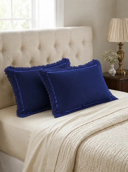 AtoZ Home Decor Cotton Lace Border Pillow Covers (Set of 1 & 2)