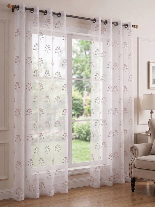 AtoZ Home Decor Floral Embroidered Sheer Window Curtain | Available in Colors & Sizes