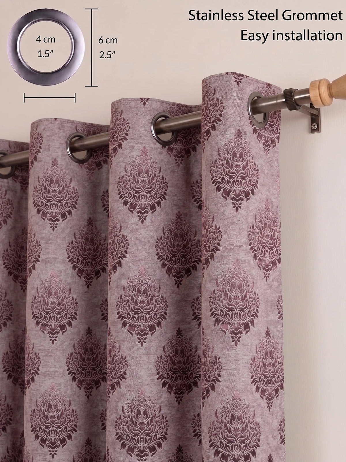 Elegant Damask Jacquard Window Curtain | Available in 9 Colors & 3 Sizes
