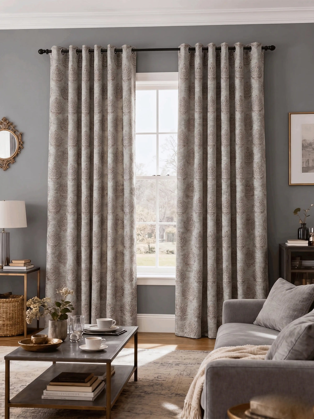 Elegant Damask Jacquard Window Curtain | Available in 9 Colors & 3 Sizes