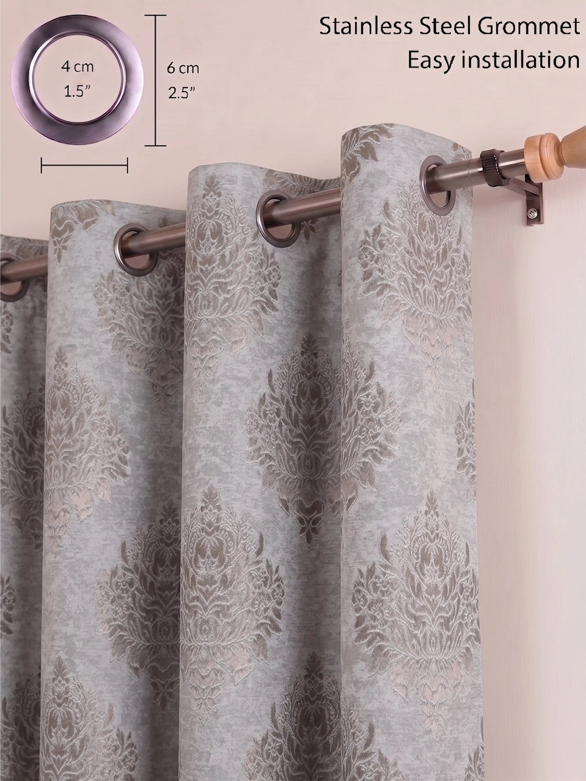 Elegant Damask Jacquard Window Curtain | Available in 9 Colors & 3 Sizes