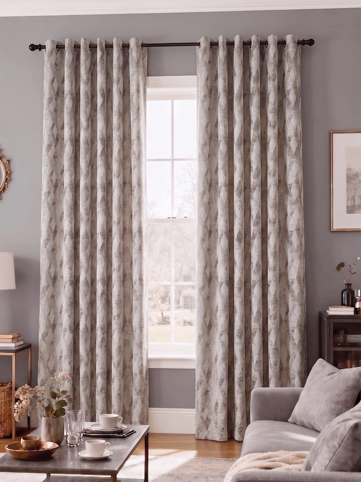 AtoZ Home Decor Modern Geometric Diamond Jacquard Curtain