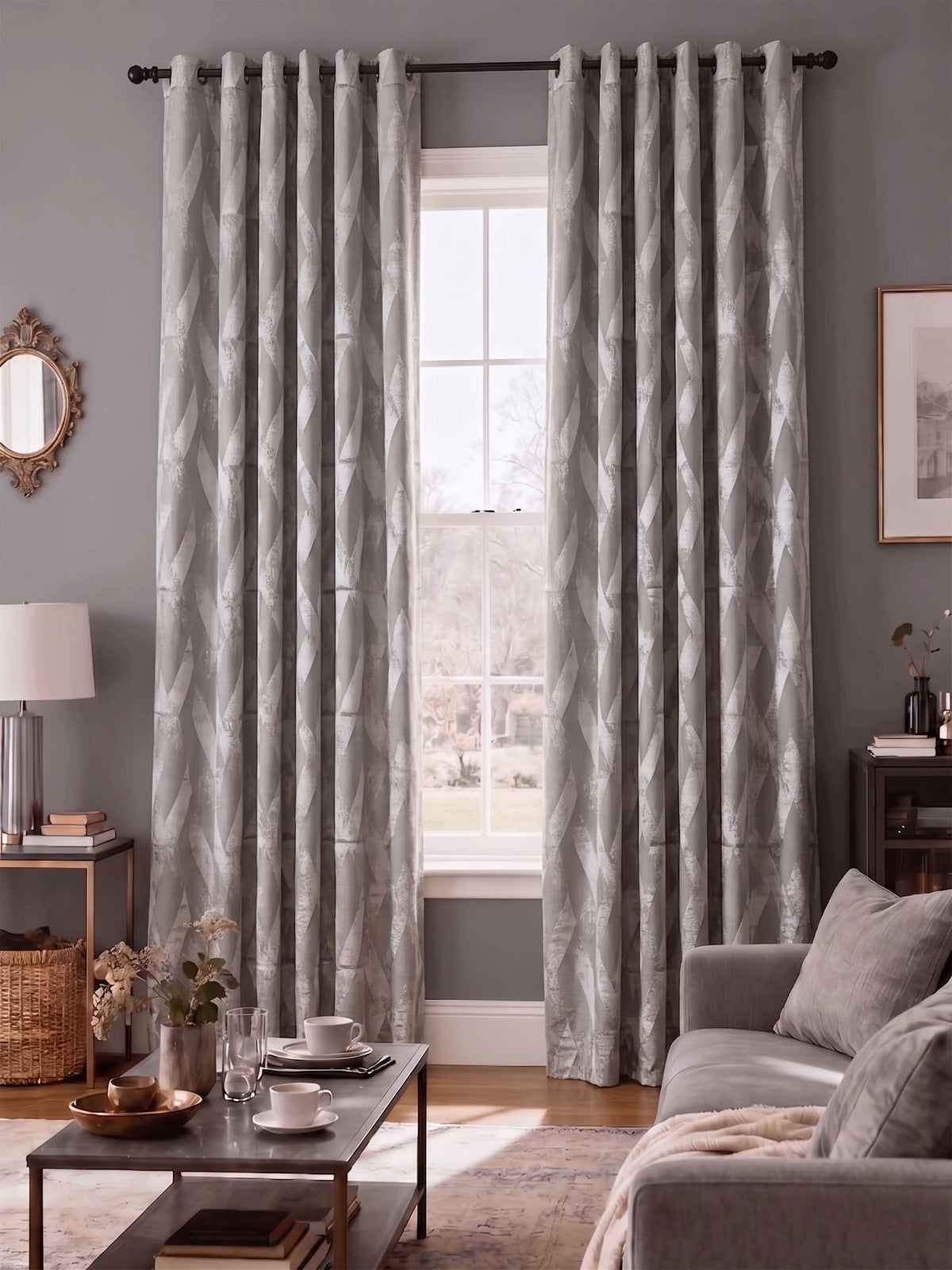 AtoZ Home Decor Modern Geometric Diamond Jacquard Curtain
