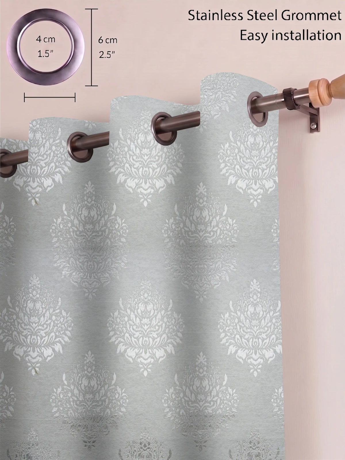 Elegant Damask Jacquard Window Curtain | Available in 9 Colors & 3 Sizes
