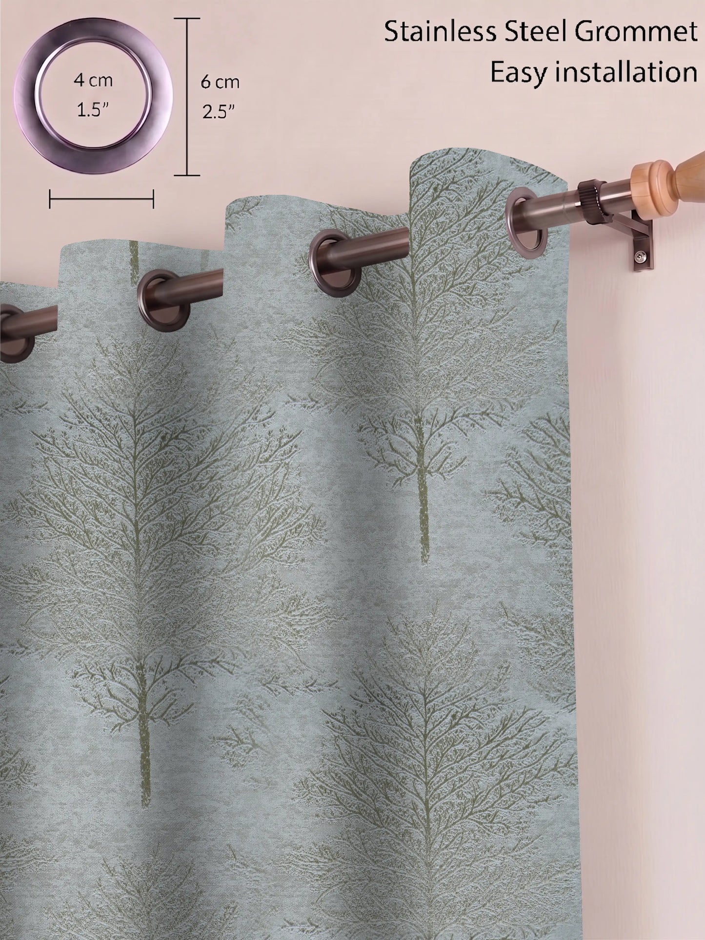 AtoZ Home Decor Tree Motif Jacquard Curtain | Cotton-Blend Drape (Standard & Custom Sizes)