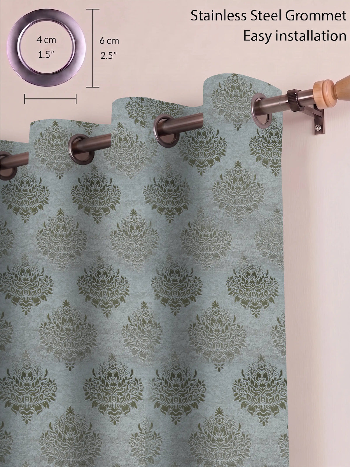 Elegant Damask Jacquard Window Curtain | Available in 9 Colors & 3 Sizes