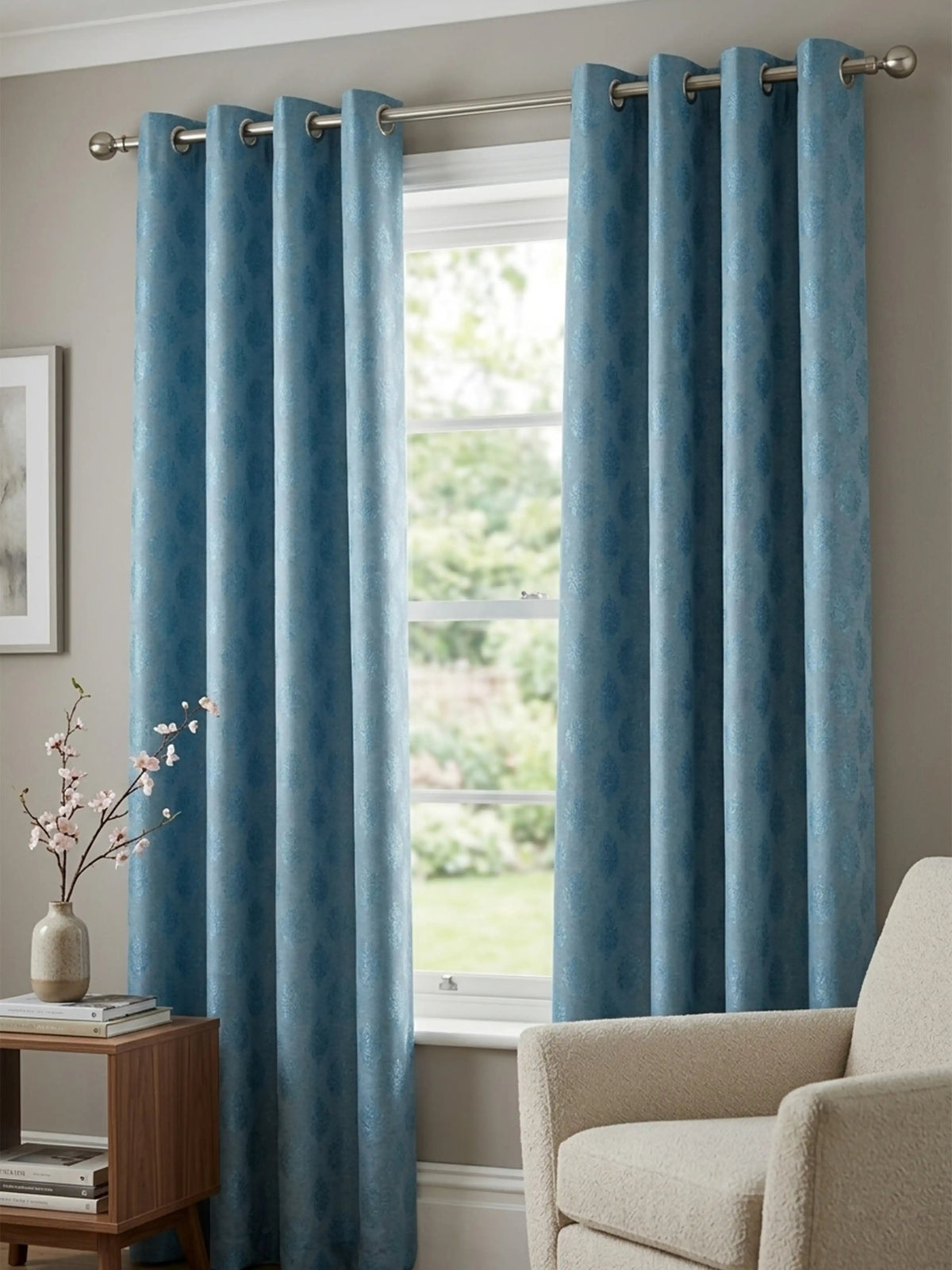 Elegant Damask Jacquard Window Curtain | Available in 9 Colors & 3 Sizes