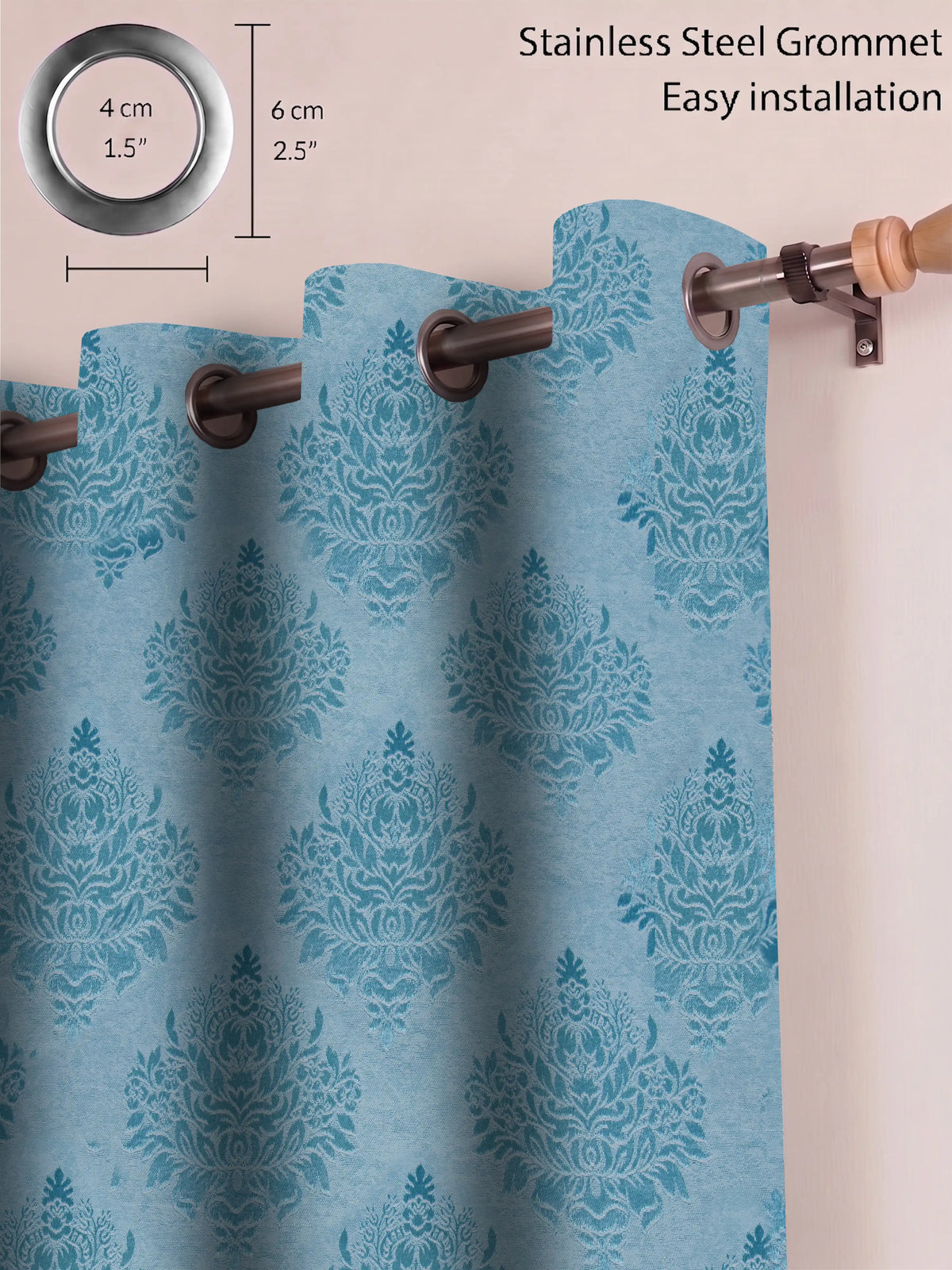 Elegant Damask Jacquard Window Curtain | Available in 9 Colors & 3 Sizes