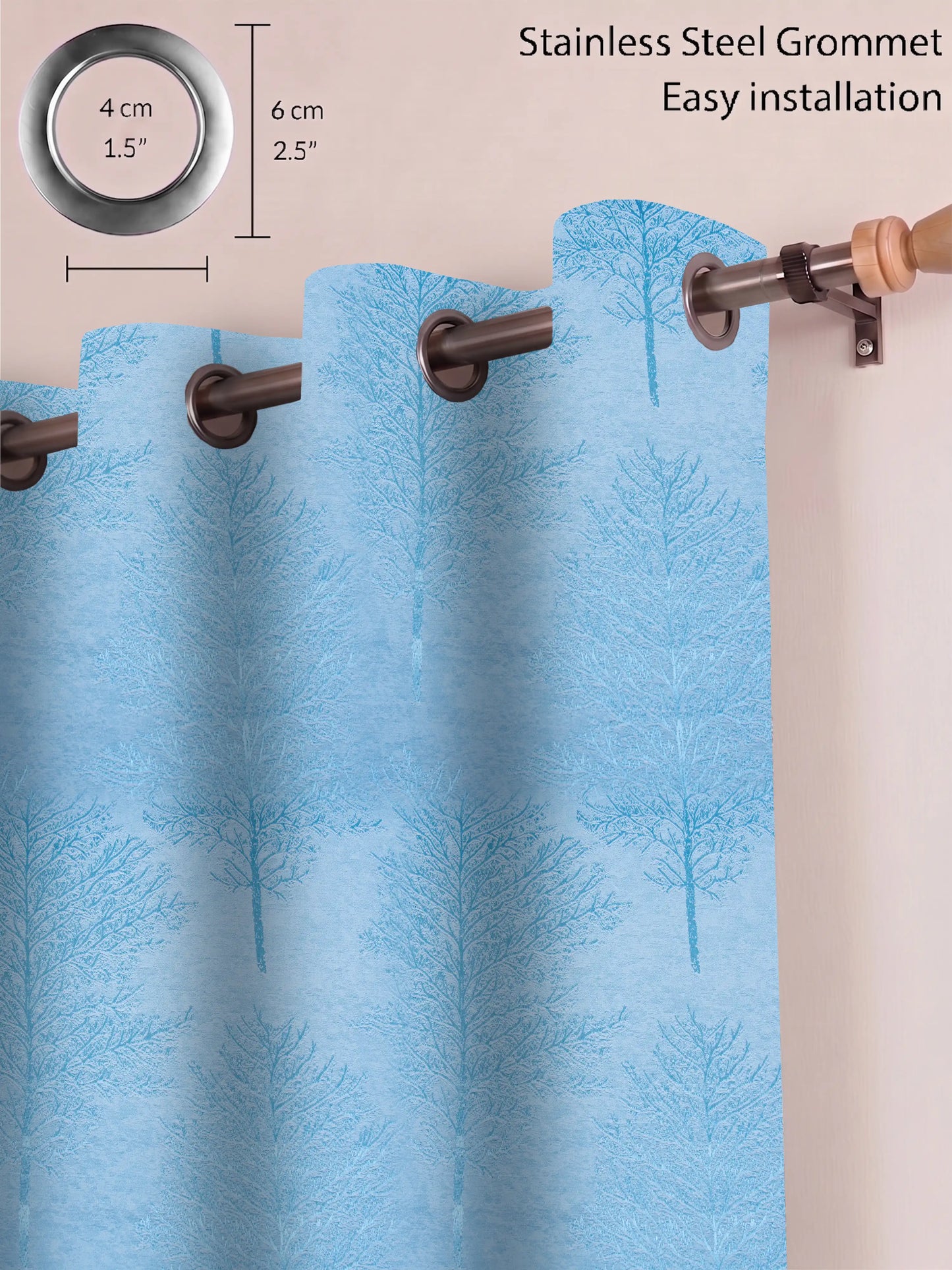 AtoZ Home Decor Tree Motif Jacquard Curtain | Cotton-Blend Drape (Standard & Custom Sizes)