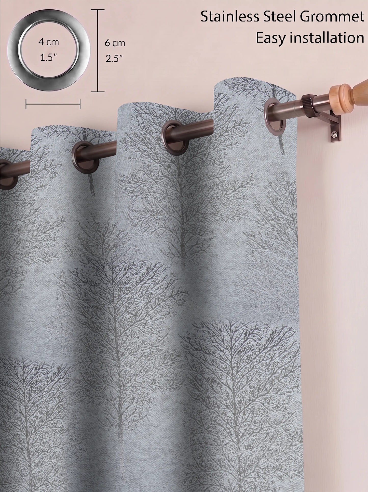 AtoZ Home Decor Tree Motif Jacquard Curtain | Cotton-Blend Drape (Standard & Custom Sizes)