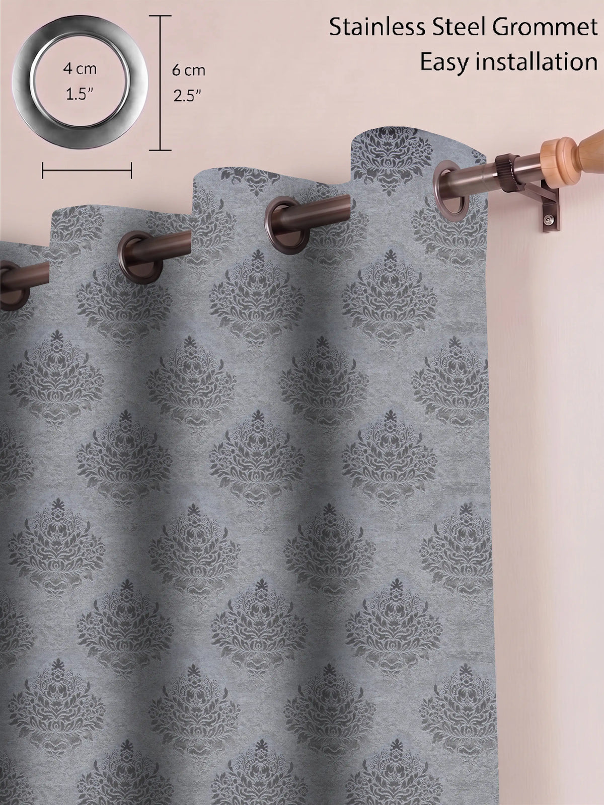 Elegant Damask Jacquard Window Curtain | Available in 9 Colors & 3 Sizes