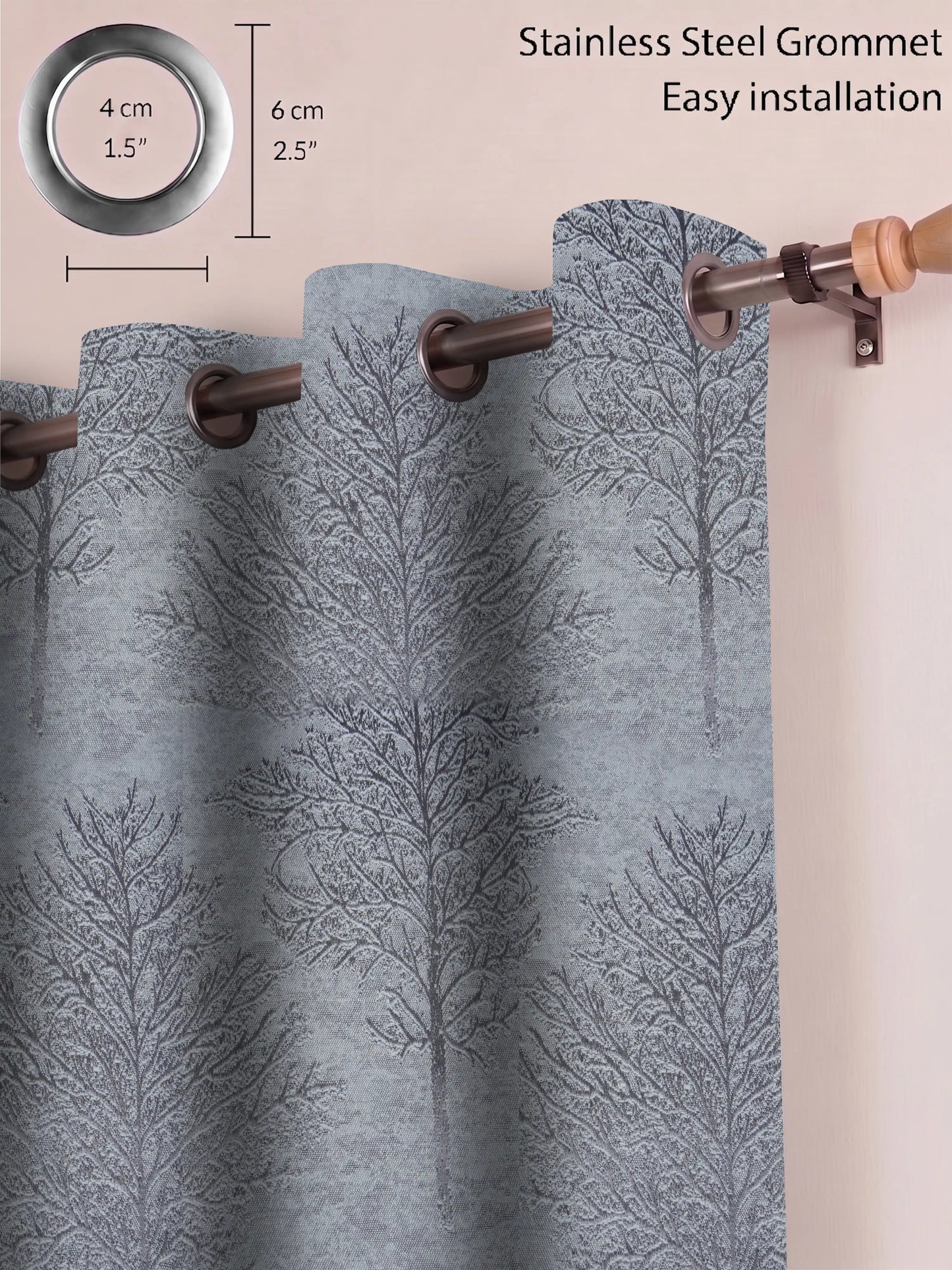 AtoZ Home Decor Tree Motif Jacquard Curtain | Cotton-Blend Drape (Standard & Custom Sizes)