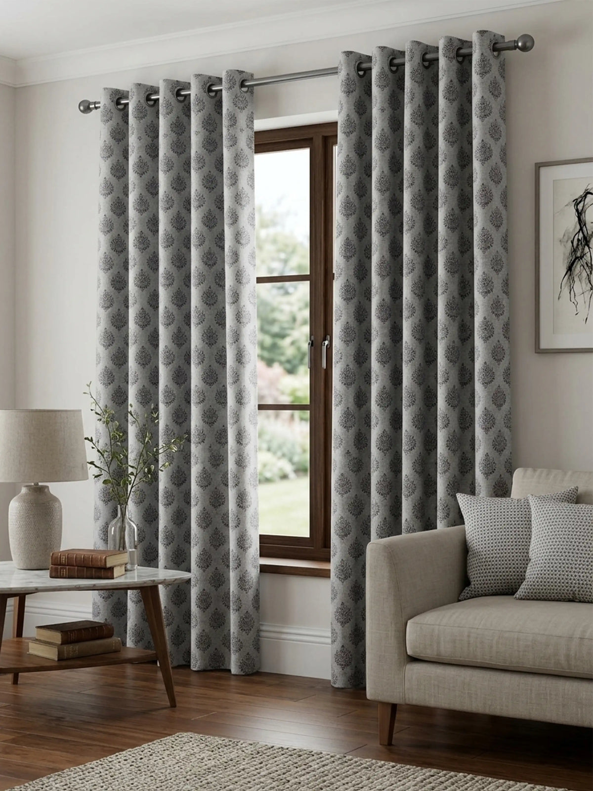Elegant Damask Jacquard Window Curtain | Available in 9 Colors & 3 Sizes