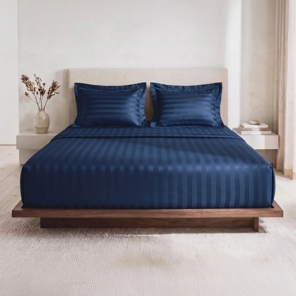 Lane Linen GALAXY 250 TC Cotton King Bedsheet Set – Classic Damask Stripe with 2 Pillow Covers