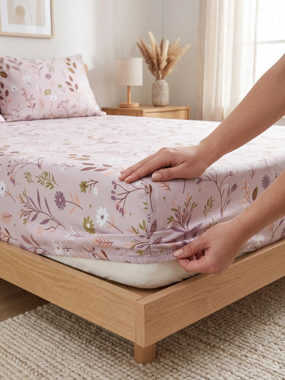 Soft Feel Faint Pink Floral King Bedsheet Set
