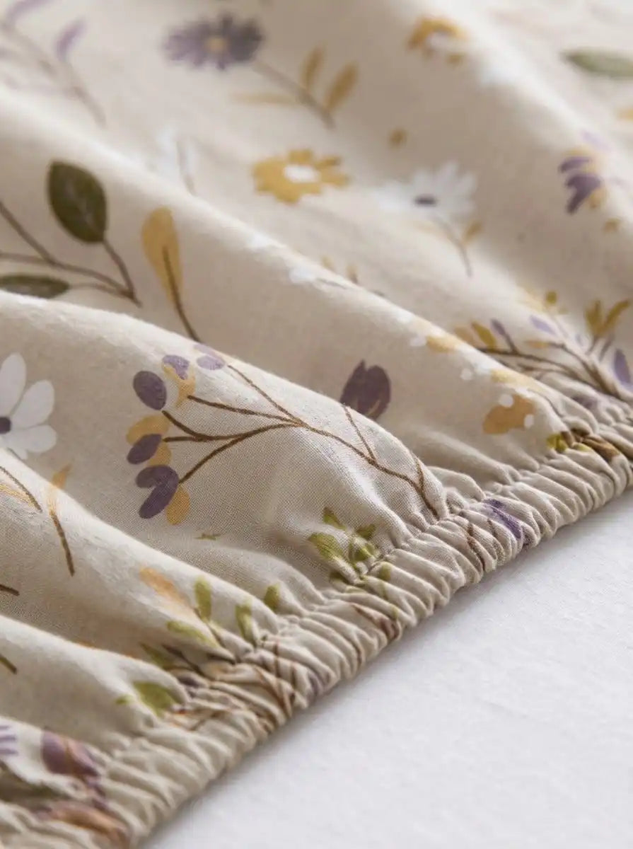 Soft Feel Cream Botanical Cotton King Bedsheet Set