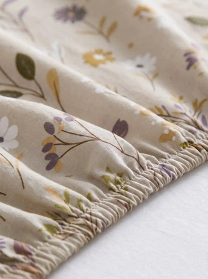 Soft Feel Cream Botanical Cotton King Bedsheet Set