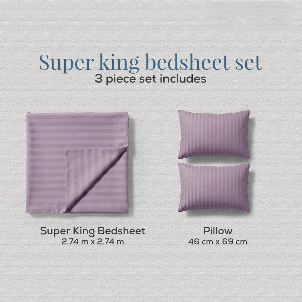 Lane Linen GALAXY 250 TC Cotton King Bedsheet Set – Classic Damask Stripe with 2 Pillow Covers
