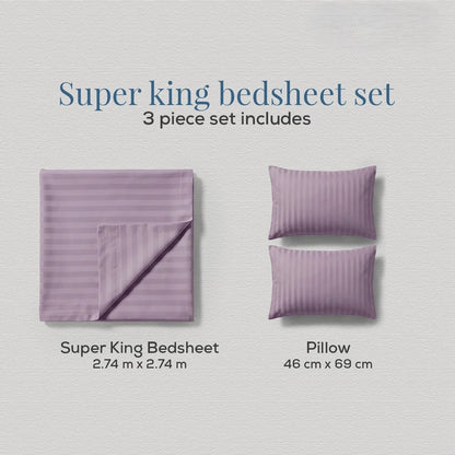 Lane Linen GALAXY 250 TC Cotton King Bedsheet Set – Classic Damask Stripe with 2 Pillow Covers