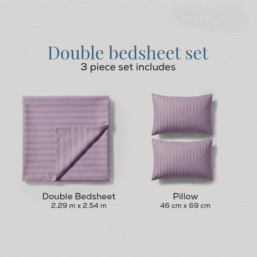 Lane Linen GALAXY 250 TC Cotton King Bedsheet Set – Classic Damask Stripe with 2 Pillow Covers