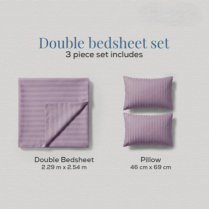 Lane Linen GALAXY 250 TC Cotton King Bedsheet Set – Classic Damask Stripe with 2 Pillow Covers