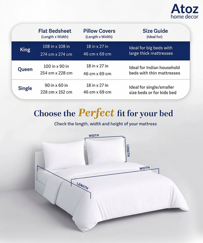 MyTrident Classic Solid Stripe 210 TC Cotton Bedsheet Set with Pillow Covers