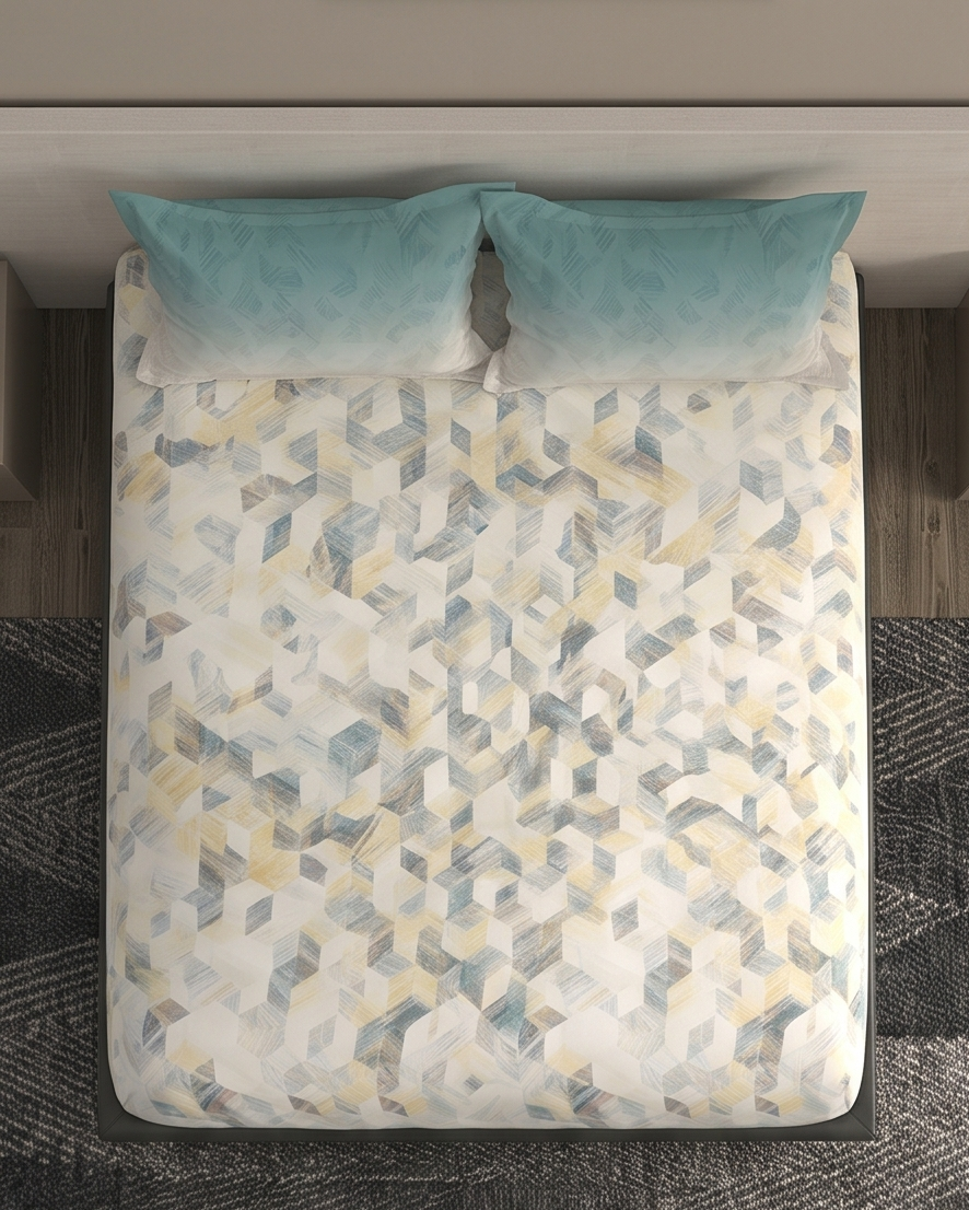 Bombay Dyeing Grid Space King Cotton Bedsheet Set (274x274 cm)