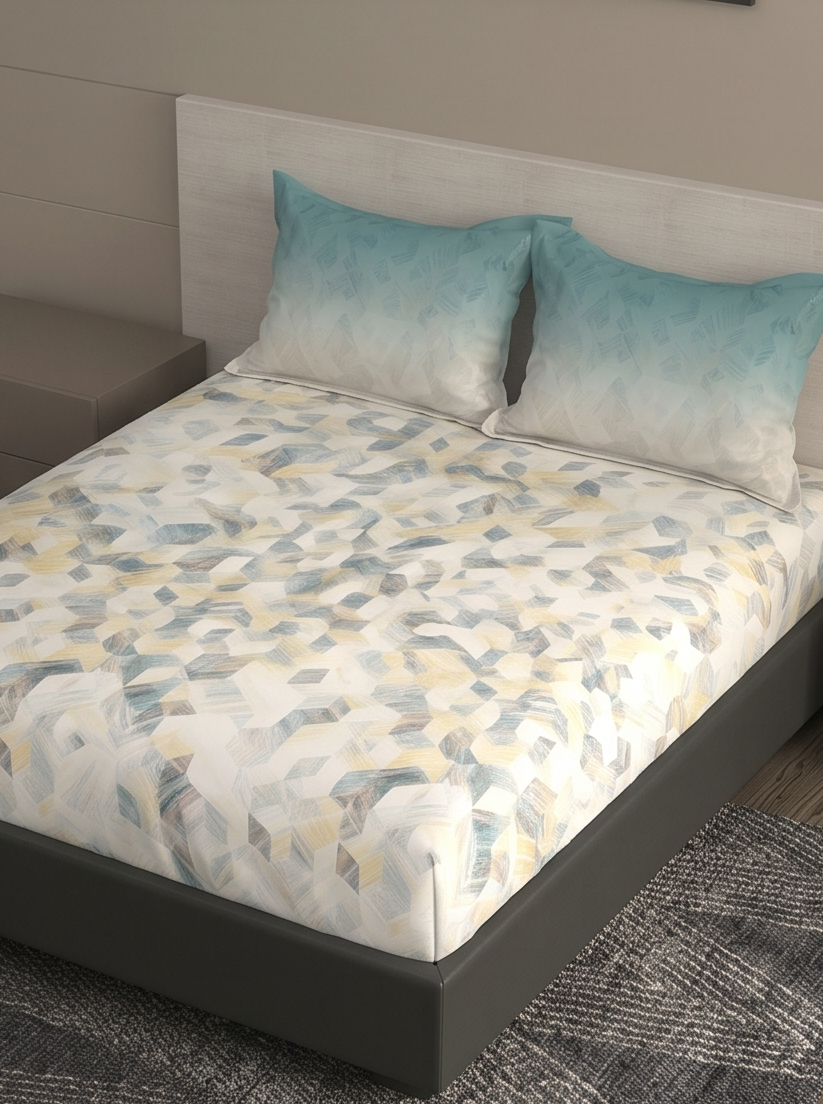 Bombay Dyeing Grid Space King Cotton Bedsheet Set (274x274 cm)