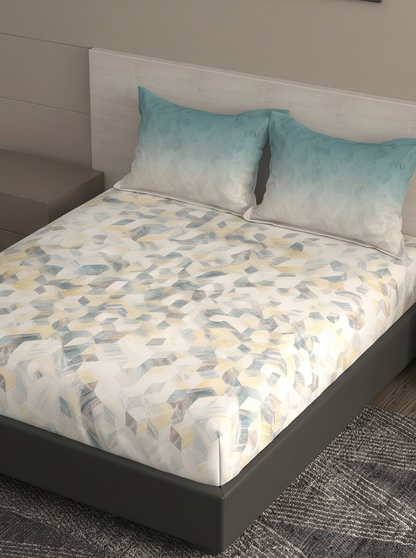 Bombay Dyeing Grid Space King Cotton Bedsheet Set (274x274 cm)