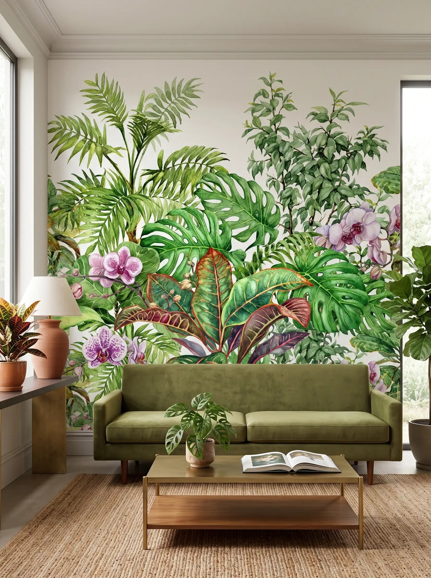 AtoZ Home Decor Tropical Plants Botanical Peel and Stick Wallpaper Wall Mural - Custom & Standard Sizes