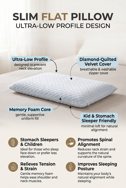 Metropolis Slim Flat Memory Foam Pillow (46 x 49 cm) – Low-Profile Ergonomic Cervical & Neck Pain Relief Pillow