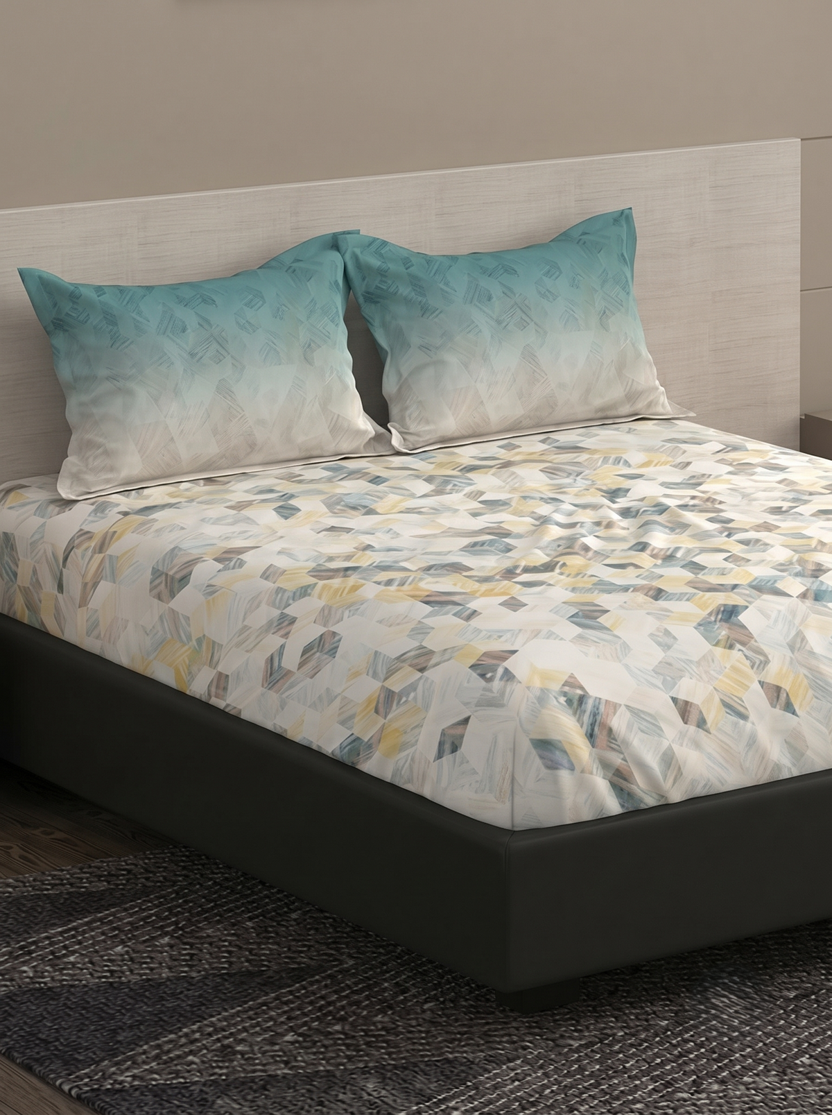 Bombay Dyeing Grid Space King Cotton Bedsheet Set (274x274 cm)