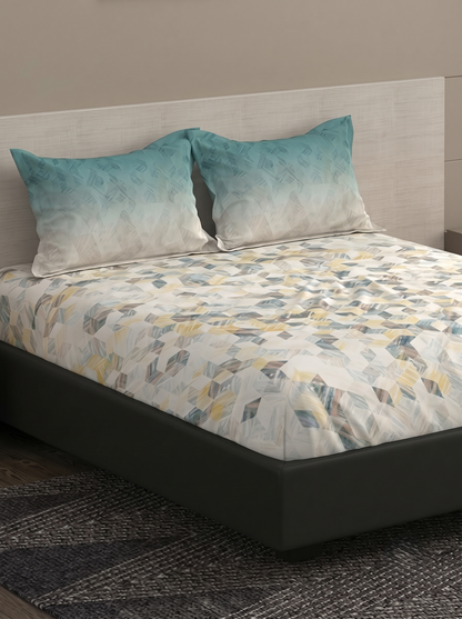 Bombay Dyeing Grid Space King Cotton Bedsheet Set (274x274 cm)