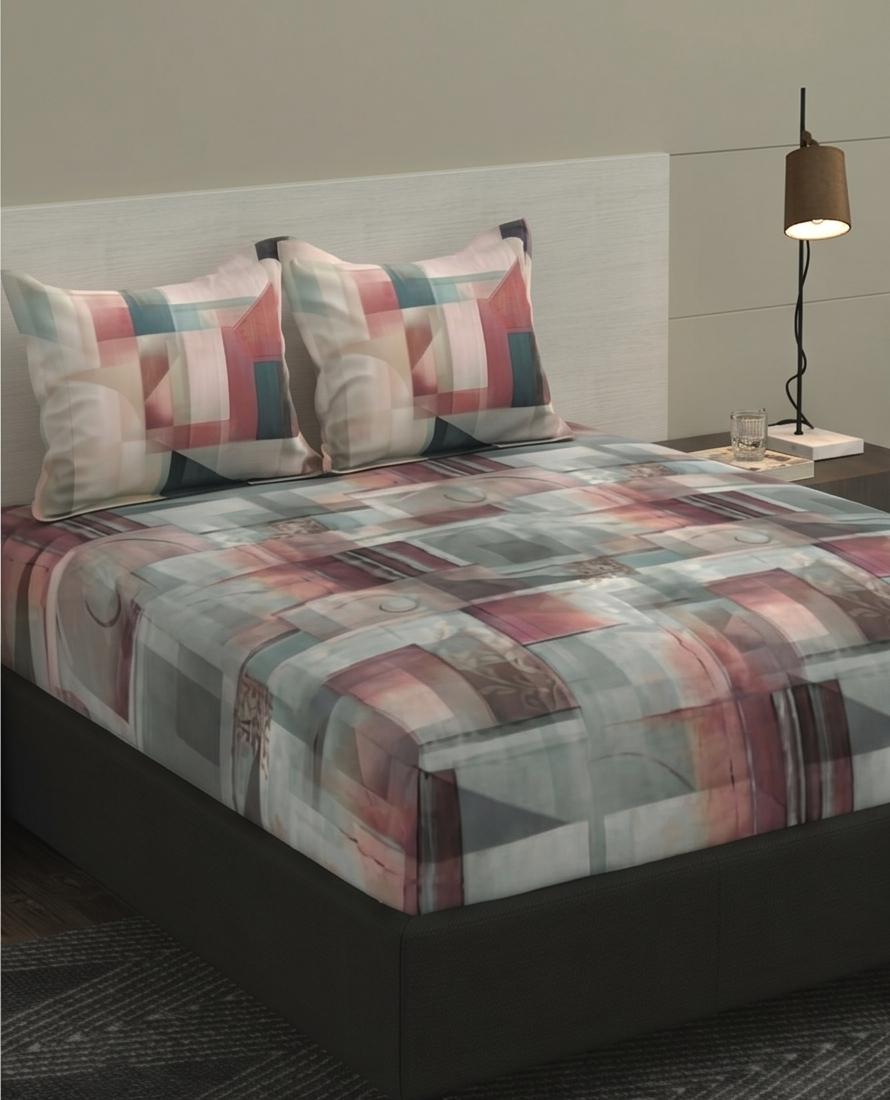 Bombay Dyeing Grid Space King Cotton Bedsheet Set (274x274 cm)