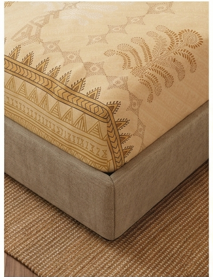 Spaces King Size Bedsheet Set | Yellow Ethnic Print | 274x274 cm