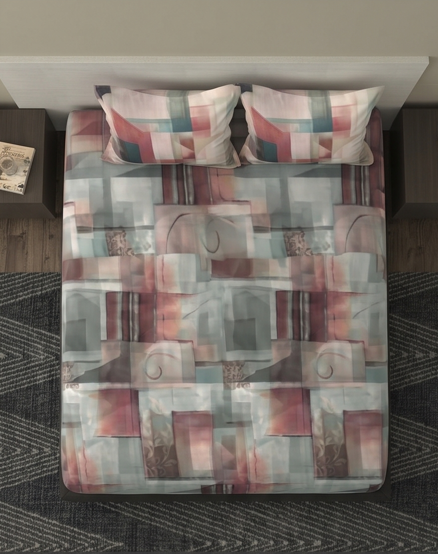 Bombay Dyeing Grid Space King Cotton Bedsheet Set (274x274 cm)