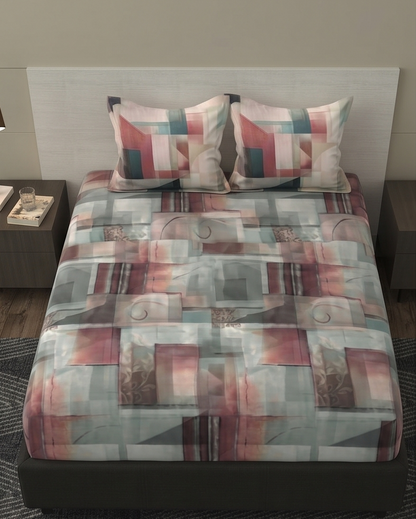 Bombay Dyeing Grid Space King Cotton Bedsheet Set (274x274 cm)