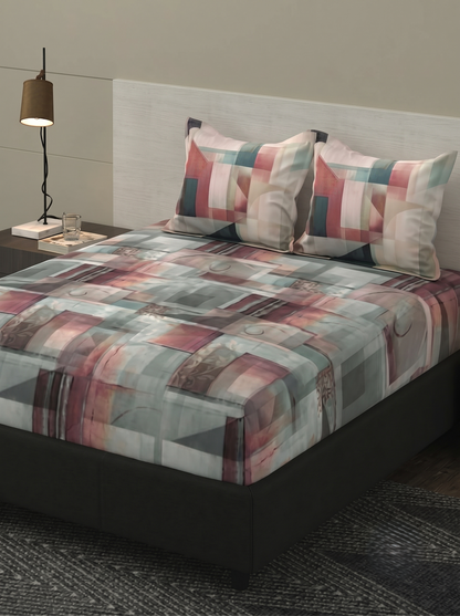 Bombay Dyeing Grid Space King Cotton Bedsheet Set (274x274 cm)