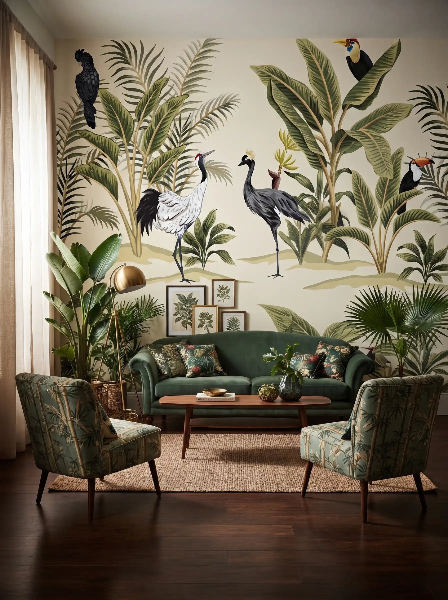 AtoZ Home Decor Tropical Cranes in the Jungle Peel and Stick Wall Mural - Custom & Standard Sizes