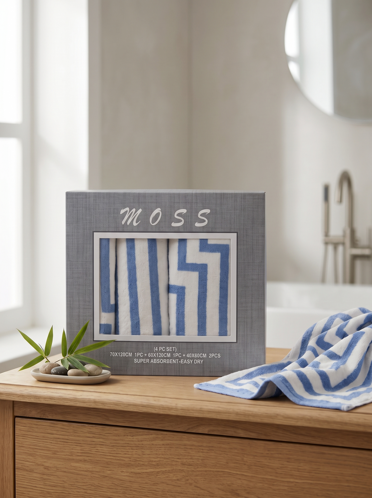 Stylla Moss 4-Piece Geometric Towel Set – Super Absorbent & Easy Dry