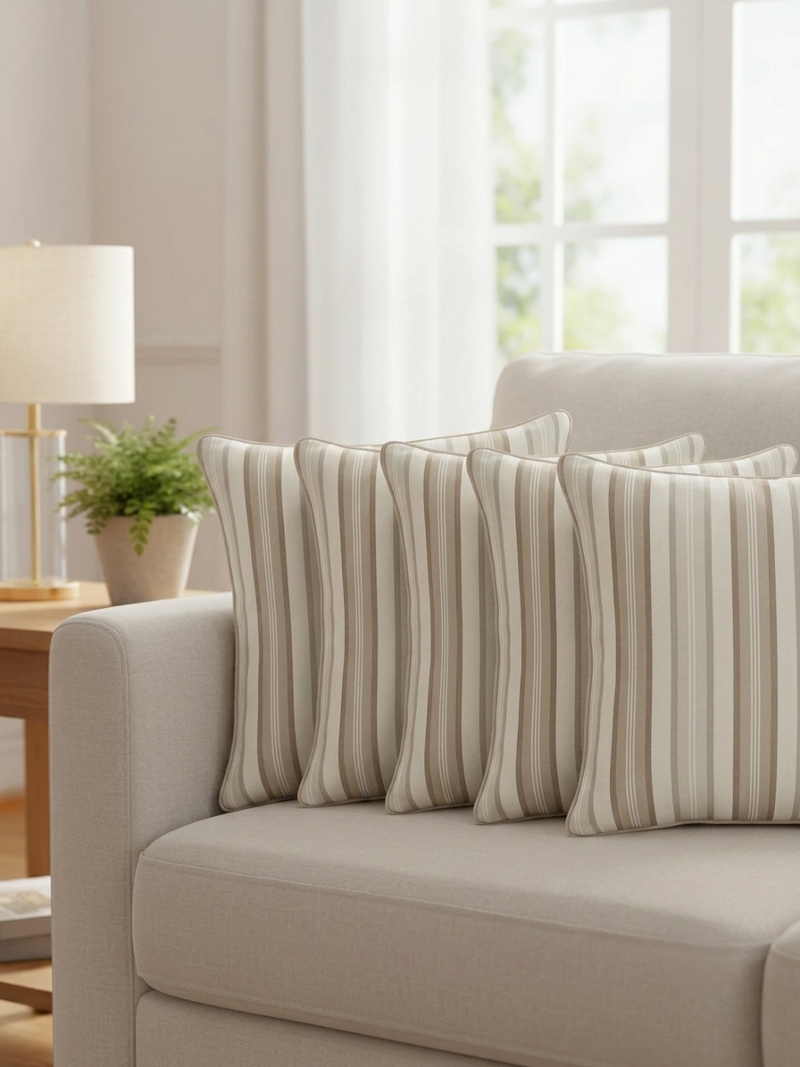 Striped Cushion Covers with Hidden Zipper (Set of 5)