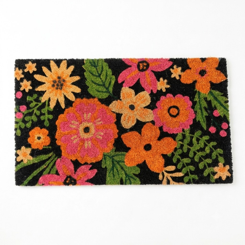 AtoZ Home Decor Golden Bloom Floral Coir Doormat (75x45 cm)