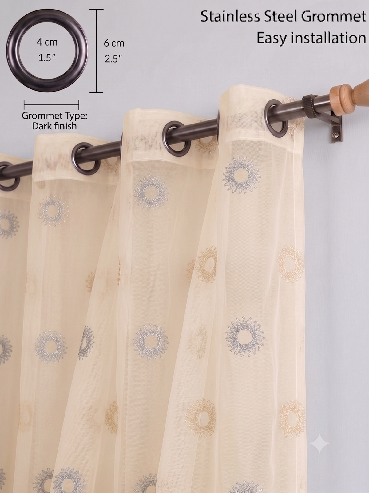 Evabella Elegant Circular Embroidery Sheer Grommet Curtains | 6 colors and 3 lengths