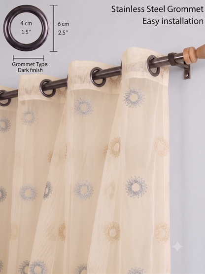 Evabella Elegant Circular Embroidery Sheer Grommet Curtains | 6 colors and 3 lengths