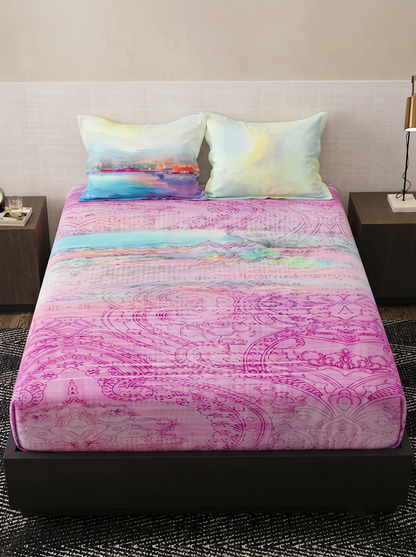 Bombay Dyeing Grid Space King Cotton Bedsheet Set (274x274 cm)