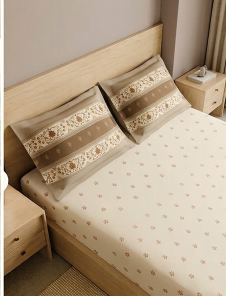 AtoZ Home Decor Rangana King Size Bedsheet Set | Brown Tree & Floral Border Print | 274x274 cm
