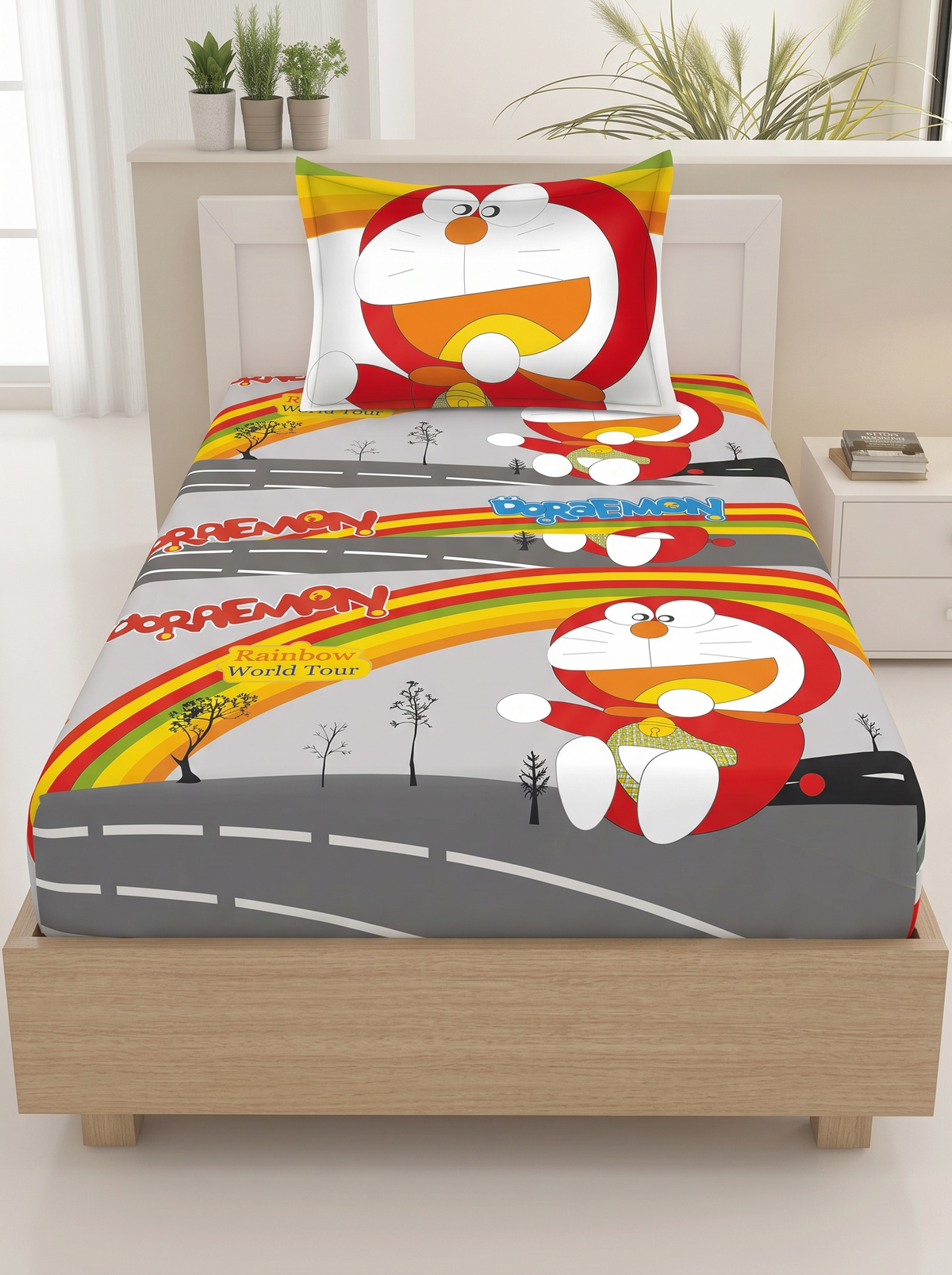 SUCCESS Kiddoz Doraemon Rainbow World Tour Single Bedsheet Set (60 x 90 Inches)