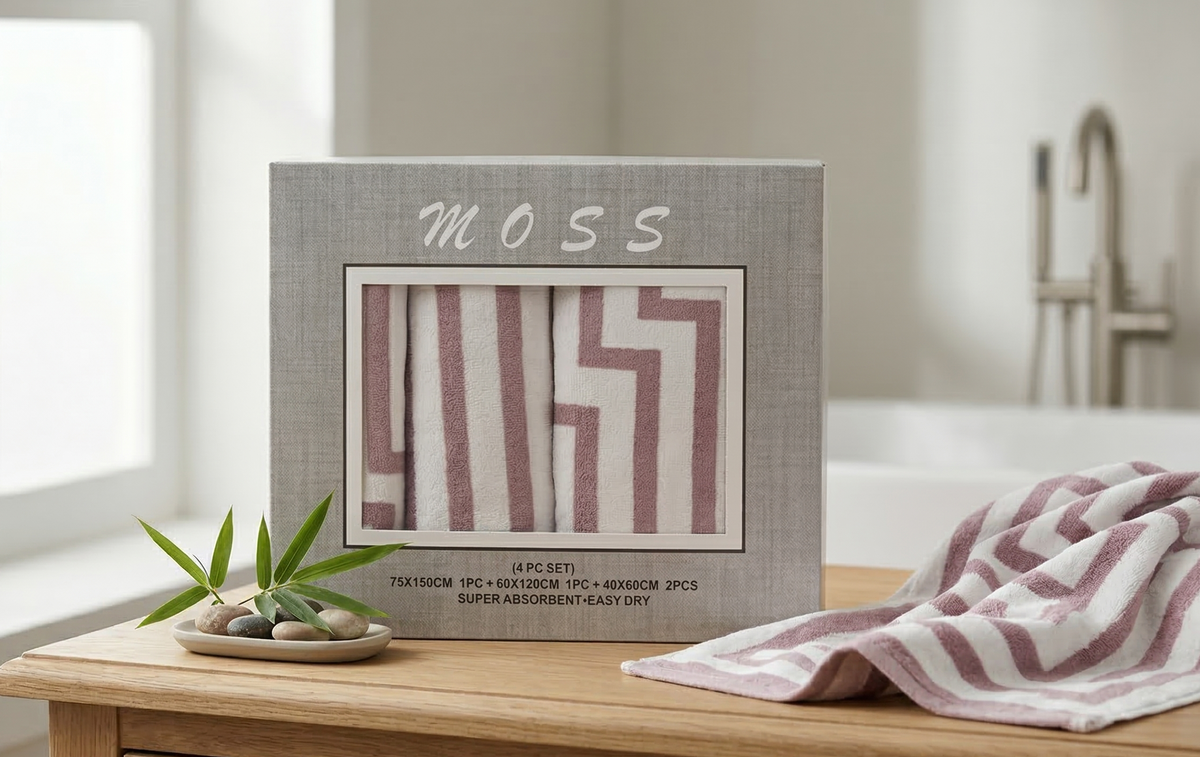 Stylla Moss 4-Piece Geometric Towel Set – Super Absorbent & Easy Dry