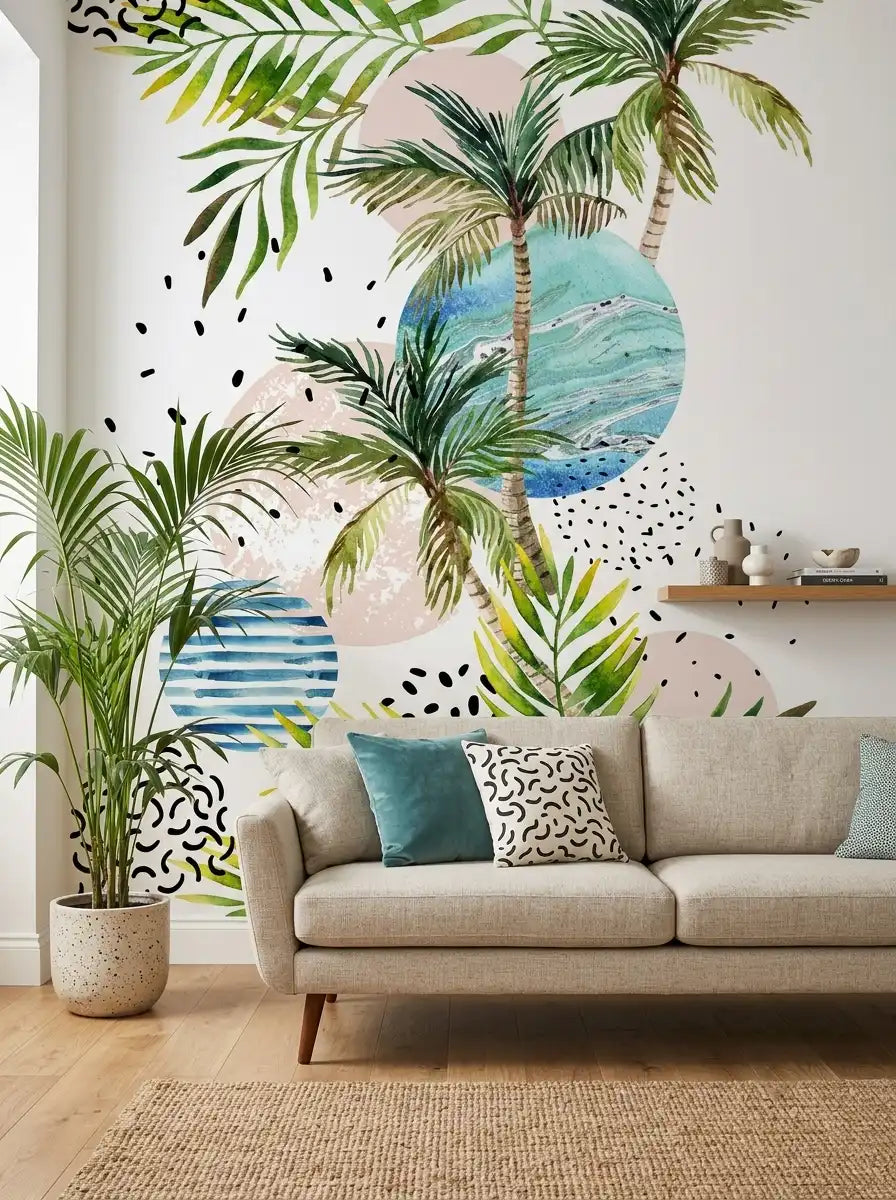 AtoZ Home Decor Abstract Layered Tropical Palm Trees Wall Mural Wallpaper - Custom & Standard Sizes
