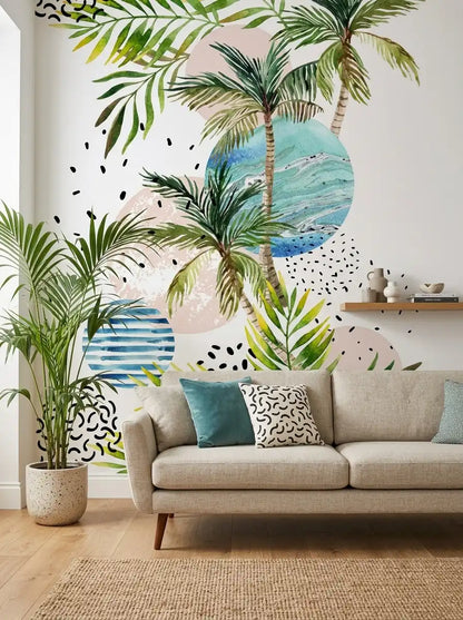AtoZ Home Decor Abstract Layered Tropical Palm Trees Wall Mural Wallpaper - Custom & Standard Sizes
